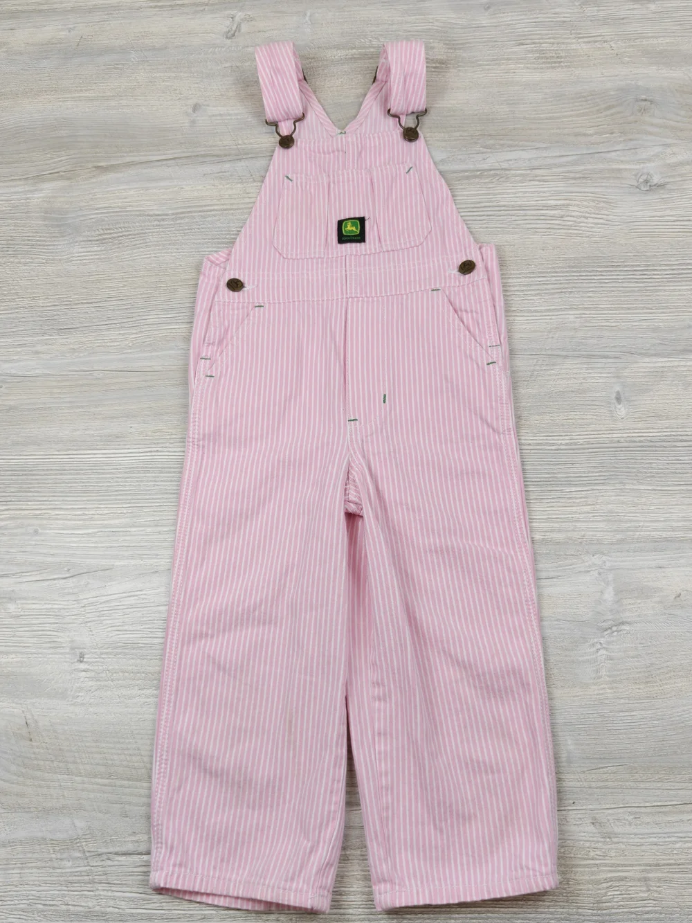 John Deere Overalls Girls 4T Pink Pinstriped Bib Pockets Farmer Cowgirl Rancher